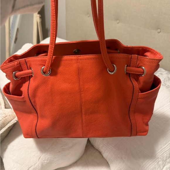 Tiganello Orange Pebbled Leather Tote.  14x10 - Picture 2 of 16